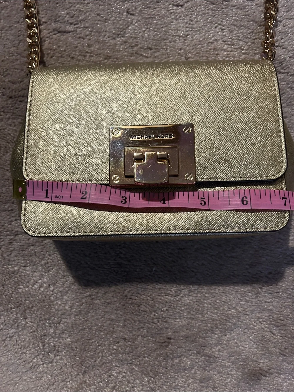 Michael Kors Metallic Gold Saffiano Leather Chain Crossbody with Removable Chain